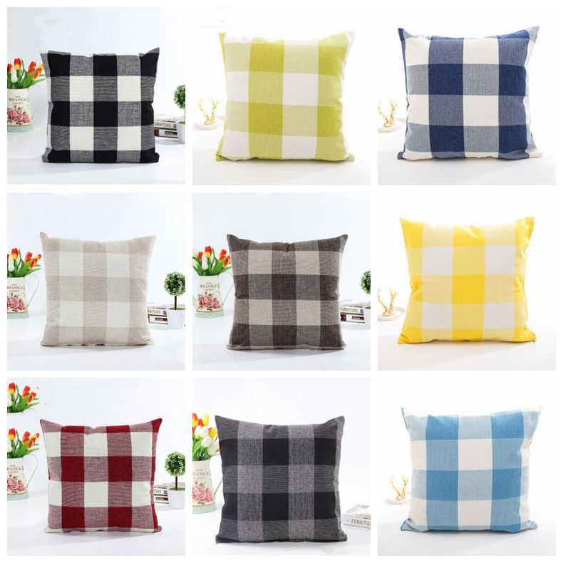 Plaid Pillow Cover Classic Check Throw Pillow Case Linen