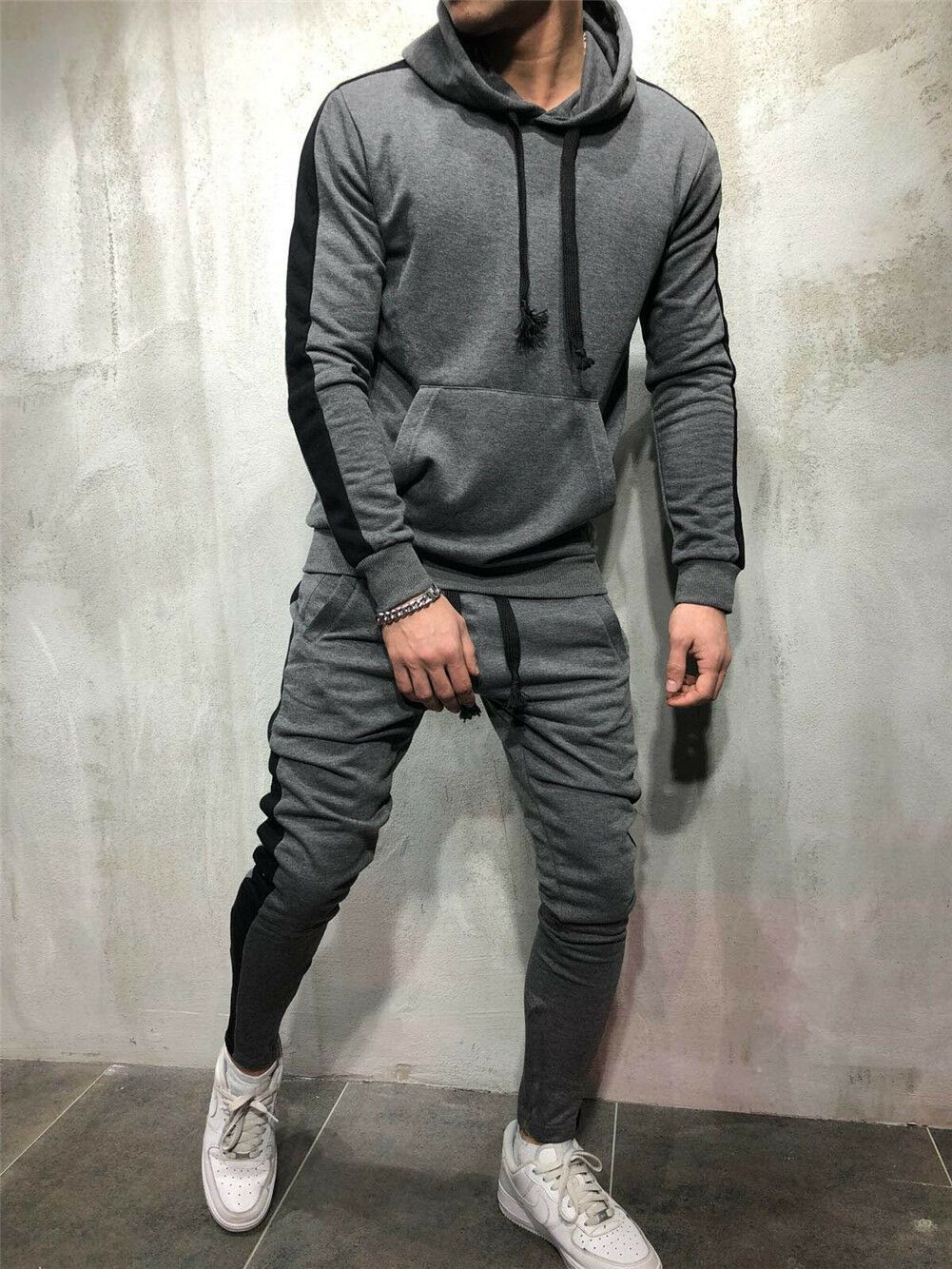 Fashion Mens Tracksuit Set GYM Sports Hoodie Coat Top Bottoms Jogging