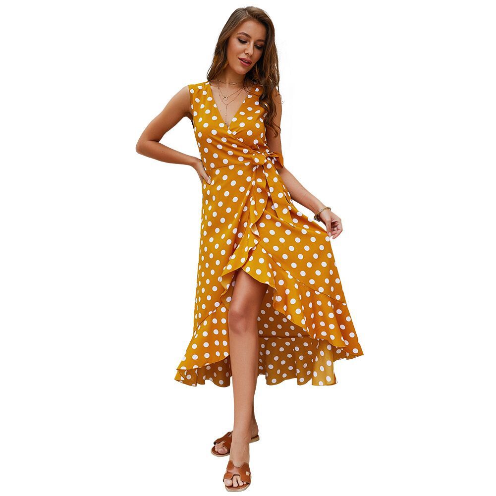 Facilitar Por ley estaño 2019 azul y amarillo vestido de lunares vestido de playa de las mujeres del  verano bohemio