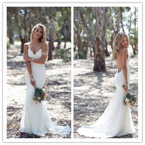 thin strap low back wedding dress