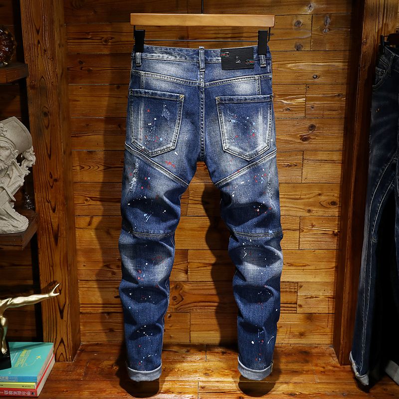 pantalones vaqueros de los hombres de la moda europea americana de alta calidad apretado azul