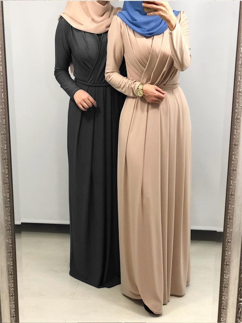 Vestido Kaftan para mujer, color liso, manga ropa árabe