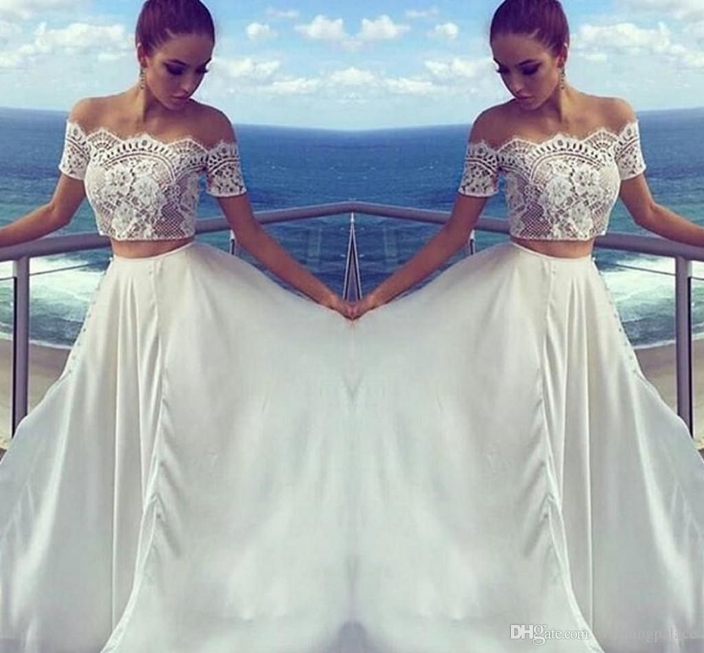 Nuevo diseño sencillo vestido de fiesta blanco Elegante dos piezas de  encaje de manga corta Vestidos