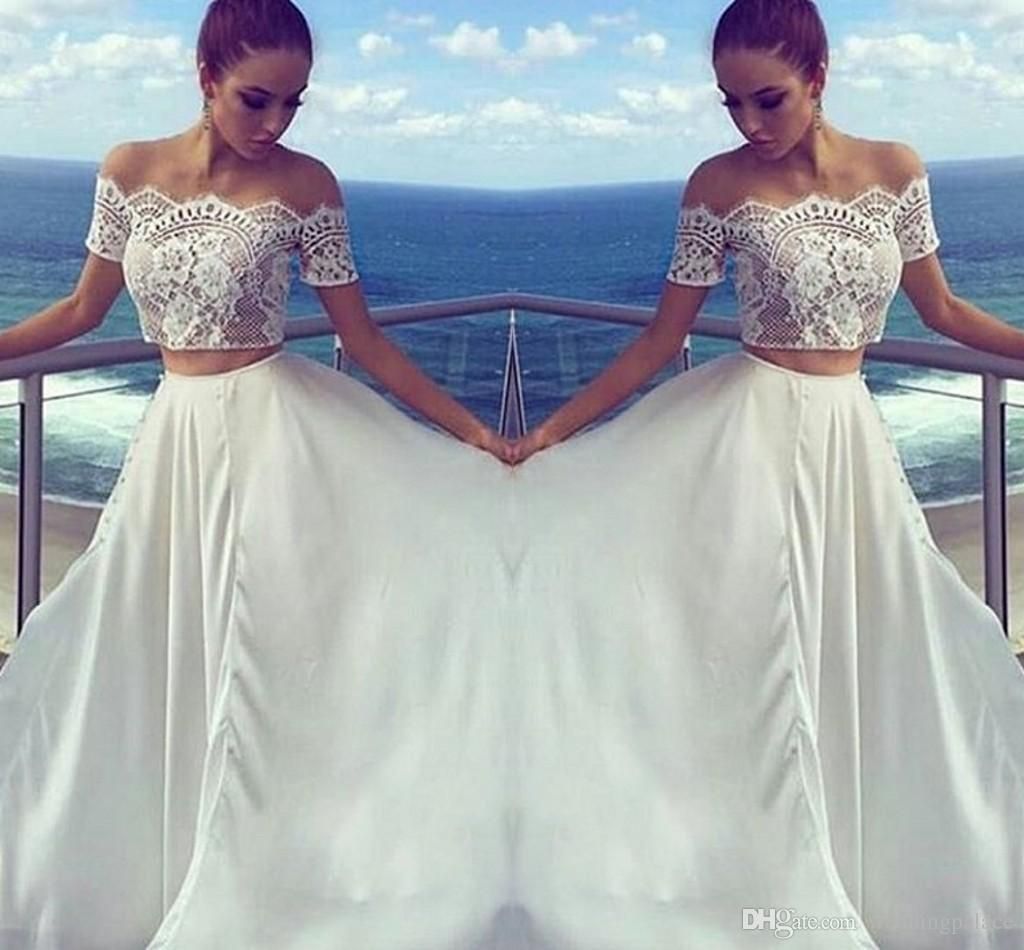 Nuevo diseño sencillo vestido de fiesta blanco Elegante dos piezas de encaje de manga corta Vestidos Nuevo diseño sencillo vestido de fiesta blanco Elegante dos piezas de encaje de manga corta Vestidos