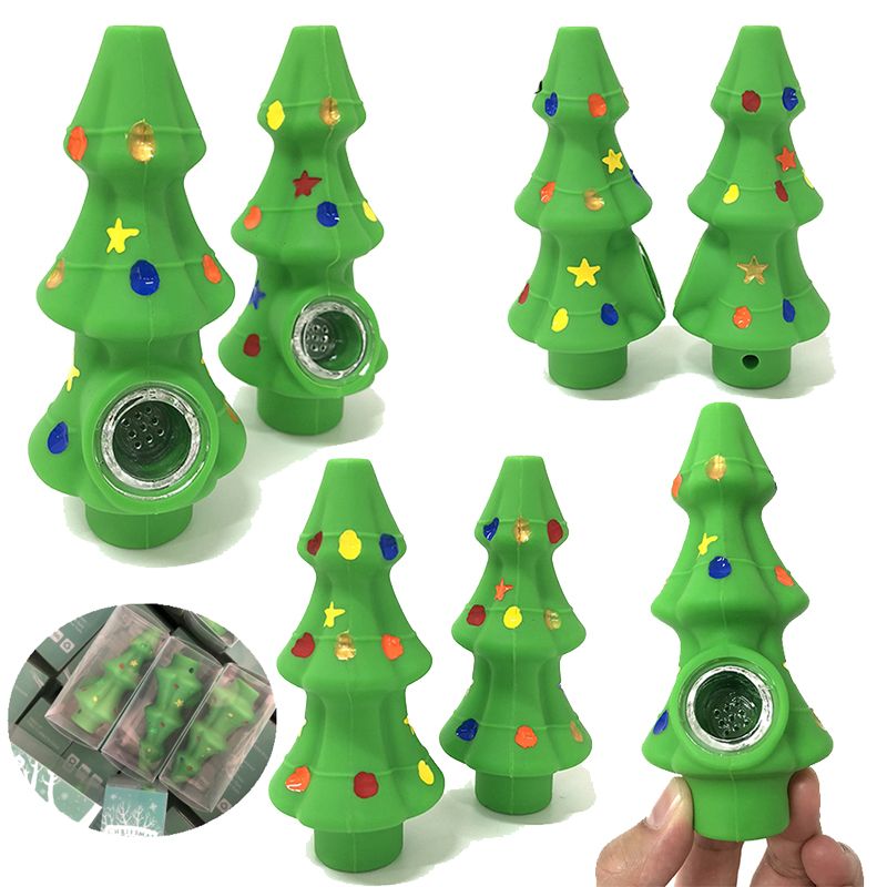 Unique Silicone Pipe Christmas Tree Smoking Pipes Hand Spoon Oil Burner