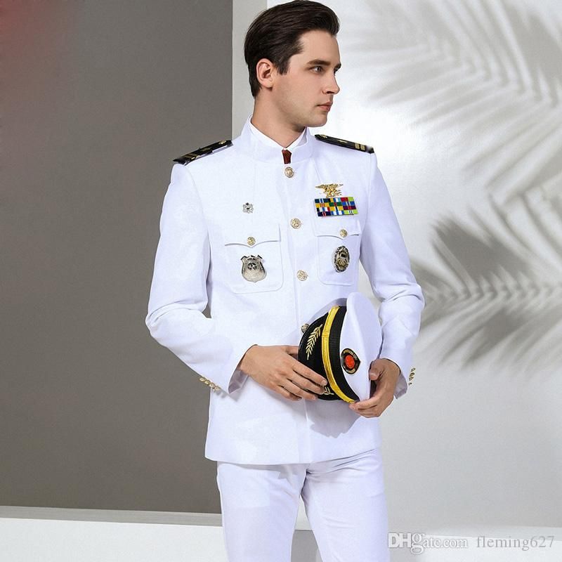 Compra Uniformes De La Marina De Calidad Estándar Blanco Ropa Militar  Hombres De La Marina América Del Traje Formal Blanca Militar Trajes Del  Sombrero + Chaqueta + Pantalones Barato | Entrega Rápida