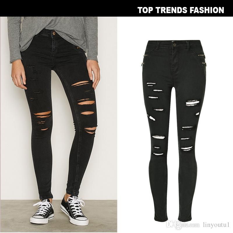 Acquistare Skinny Jeans Delle Donne Pantaloni Delle Ragazze Fori Ginocchia  Matita Pantaloni Pantaloni Elastico Nero Tagliuzzato Jeans Neri Jeans  Strappati Economico | Consegna Veloce E Qualità | It.Dhgate