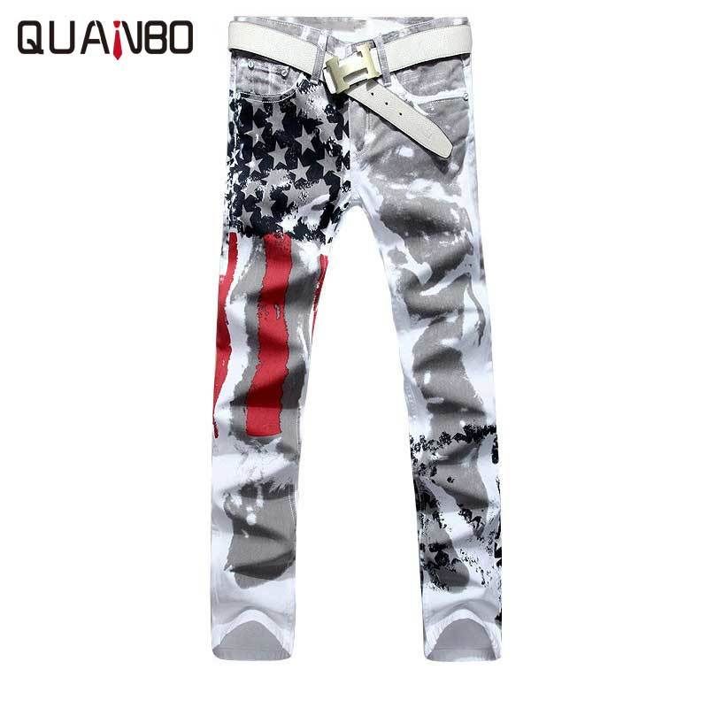 Compra Talla Grande 28 42 Brand Mens Pants 2019 Nuevo Nuevo Blanco Impreso  Moda Hombres Jeans Impresión Elástica Bandera Americana Jeans Hombre  CX200701 Barato | Entrega Rápida Y Calidad | Es.Dhgate