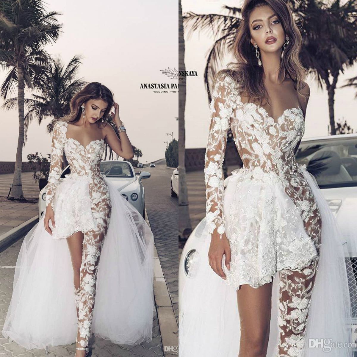 beach wedding dress with detachable skirt