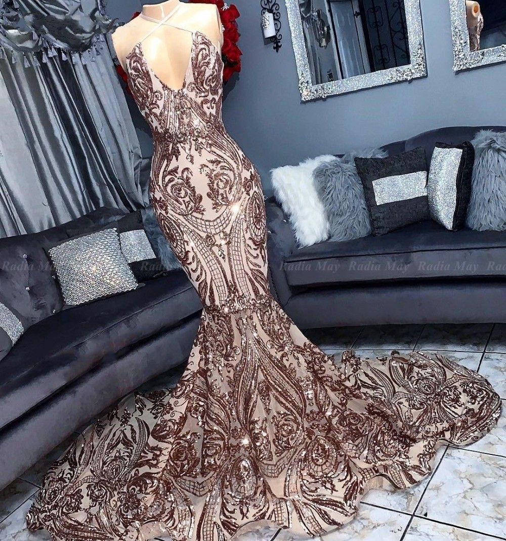 rose gold sequin mermaid prom dress