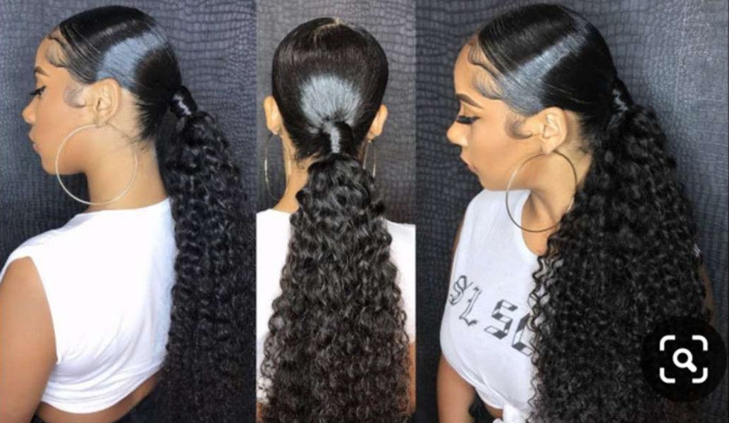 Middle part Sleek low Malaysian deep curly hair beauty forever ponytail draw string clip in human Middle part Sleek low Malaysian deep curly hair beauty forever ponytail draw string clip in human