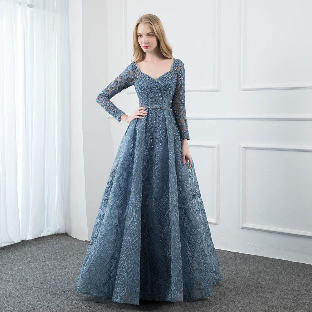 dusty blue evening gown