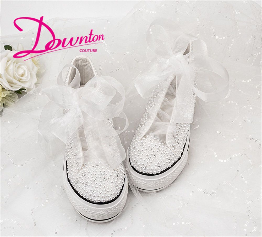 Handmade Custom Letters Crystals Pearls Wedding Shoe Sneakers