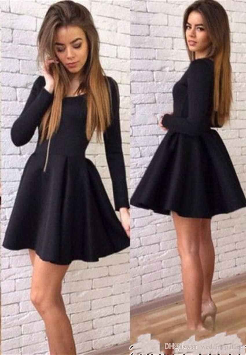 long sleeve short black dress