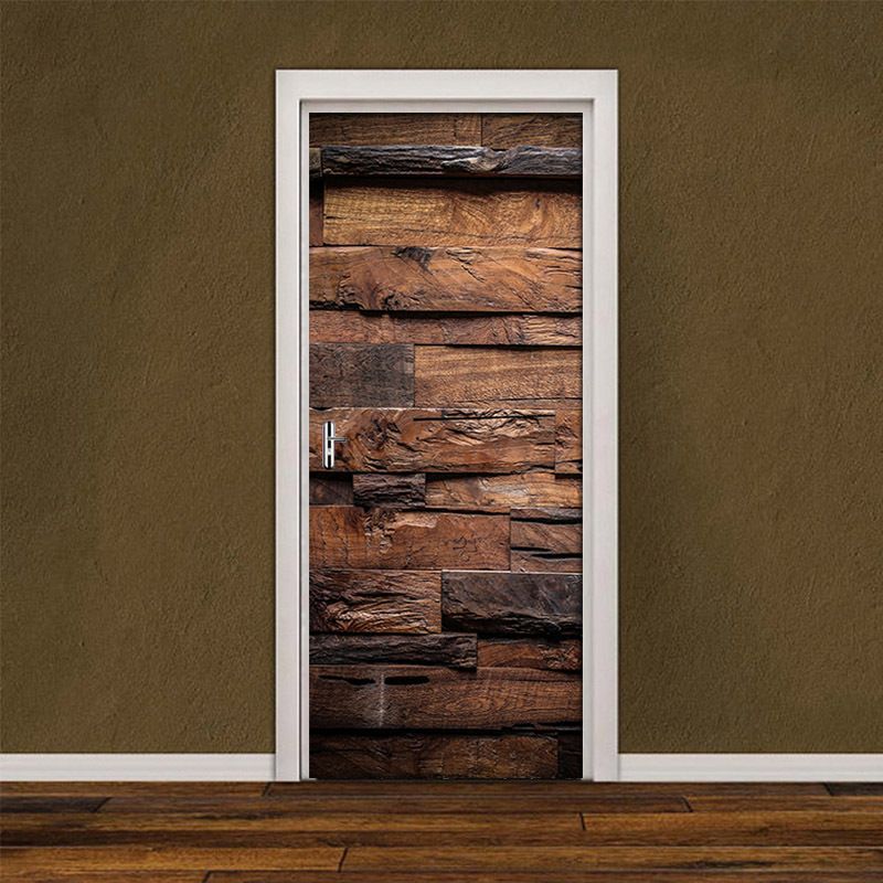 Pvc Self Adhesive 3d Removable Door Sticker Retro Wood Pattern