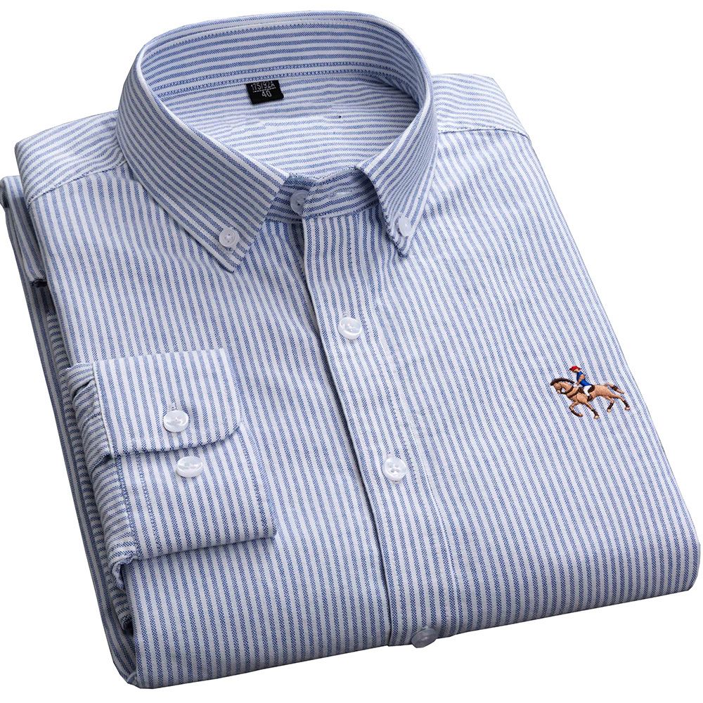 2020 Casual Pure Cotton Oxford Striped Shirts For Men Long Sleeve Embroidery Logo Design Regular Fit Fashion Stylish Blouse Y200623 From Luo01 16 22 Dhgate Com