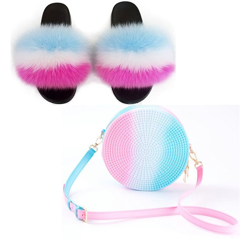 fluffy rainbow slippers
