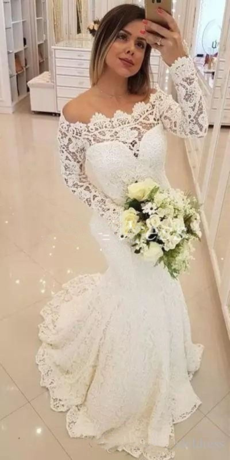 Nuevo vestido blanco elegante de noche Vestidos formales Manga larga fuera del hombro Tren de barrido Nuevo vestido blanco elegante de noche Vestidos formales Manga larga fuera del hombro Tren de barrido