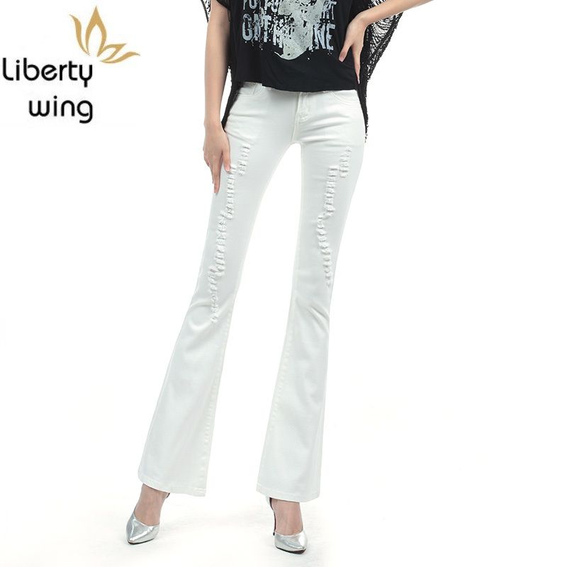 white ripped flare jeans