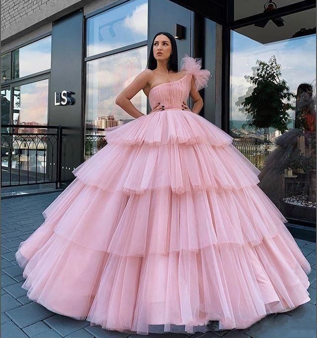 Arabia Vintage Light Pink Evening Dresses One Shoulder Tulle Tiered Ruffles  Ball Gown Puffy Party Prom Dress Sweet 16 Quinceanera Gowns From Holyok_33,  $111.27 | DHgate.Com