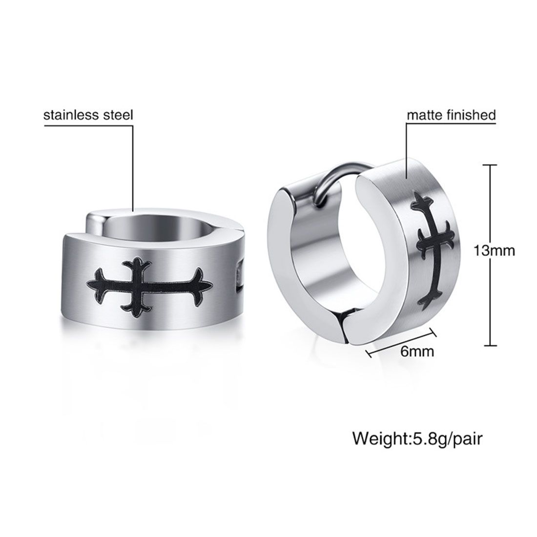 Para Hombre Titanio Aro Pendientes 5 Piedra Huggie Pendientes de Pulido Mate /&
