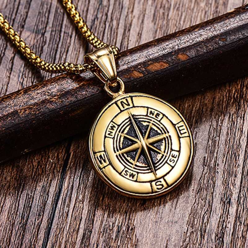 Gold compass necklace mens Clearance