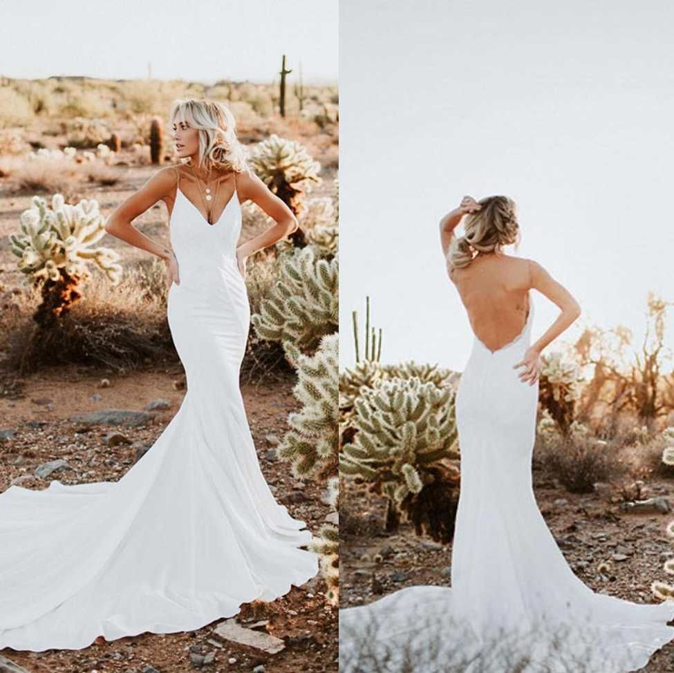 spaghetti strap open back wedding dress
