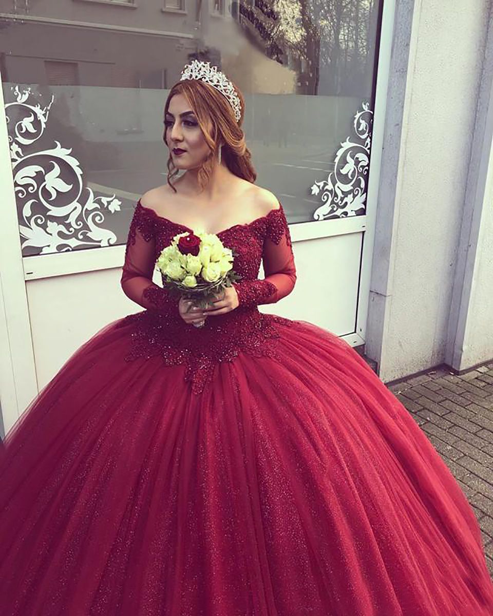 burgundy reception dress