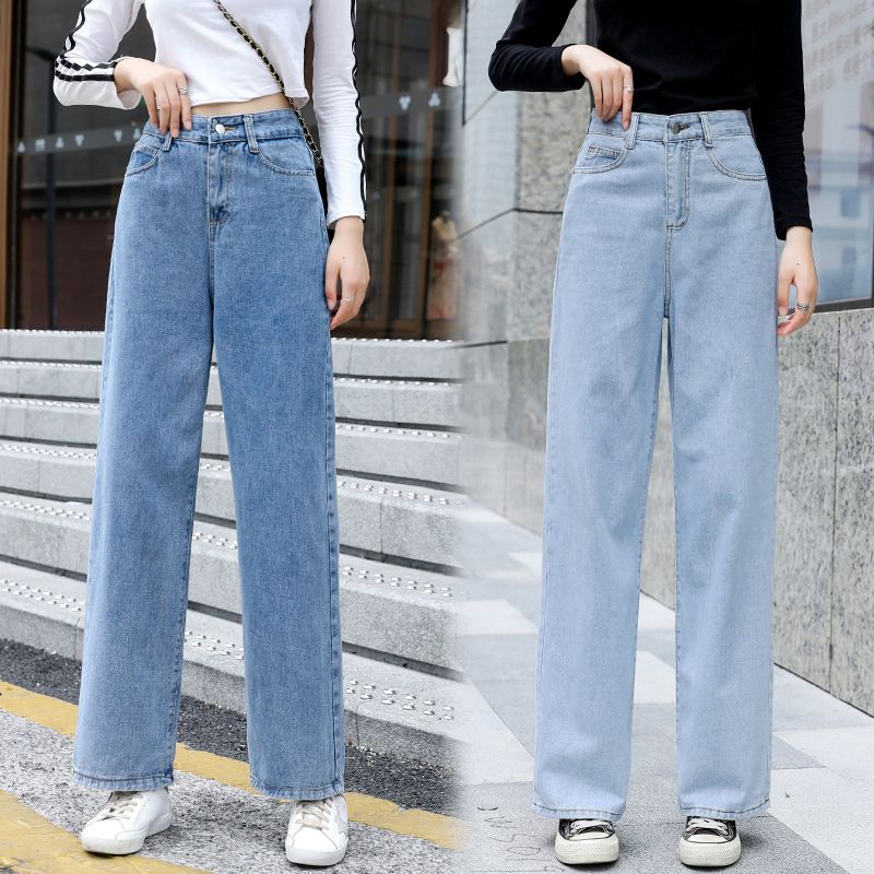 De mujeres Jeans Pantalones vaqueros rectos flojos 2020 causal azul altura de cintura delgada coreana