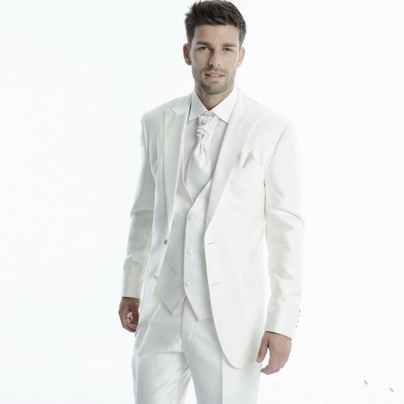 Trajes hombre blanco para trajes de boda Novio Novio Pico solapa Por encargo Slim Fit