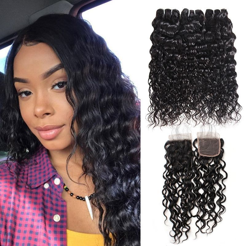 Cheap 8a Brazilian Water Wave Hair With Closure 3 Bundles With