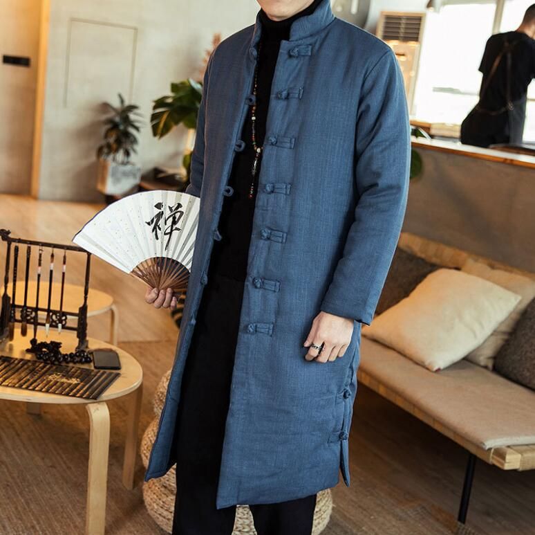 Men/'s Casual Chinese Style Hanfu Thicken Warm Short Coat Loose Fit Winter Jacket