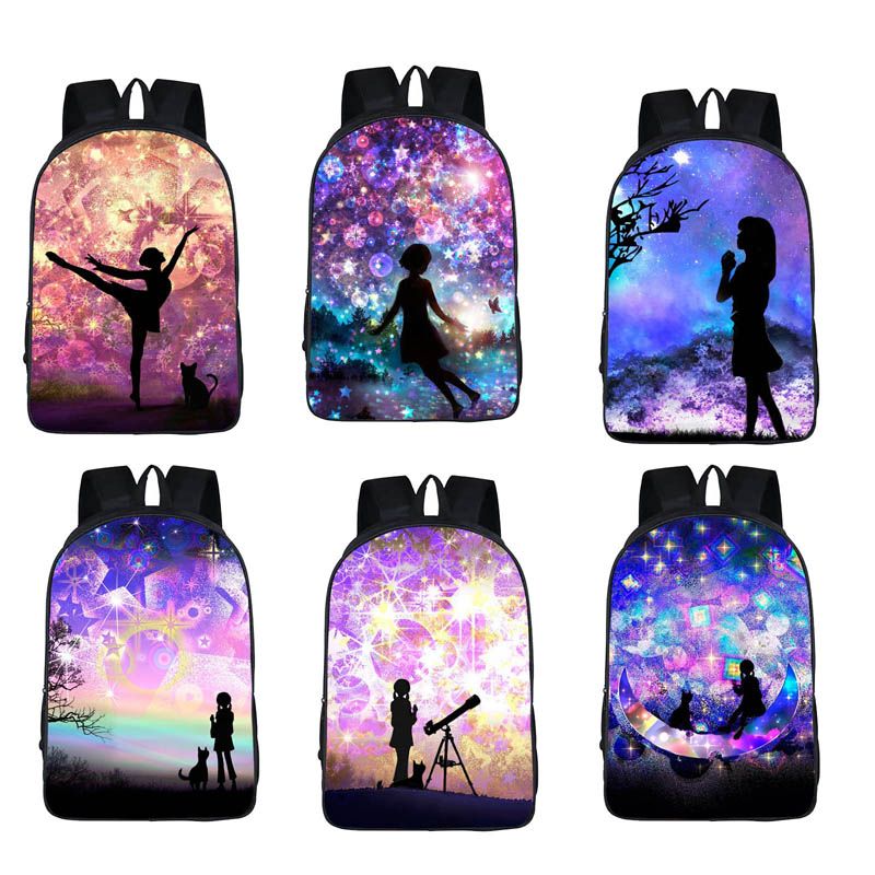 Women School Laptop Backpack Galaxy Stars Universe Space School Book Shoulder Bag Printing