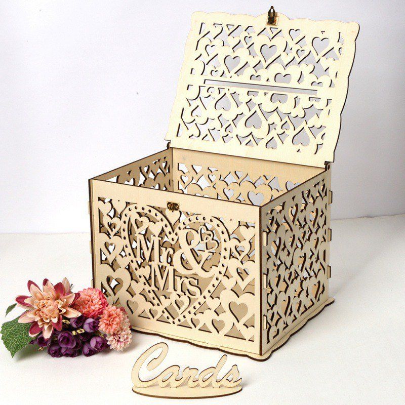 2020 DIY Wedding Gift Card Box Wooden Money Box With Lock Beautiful 