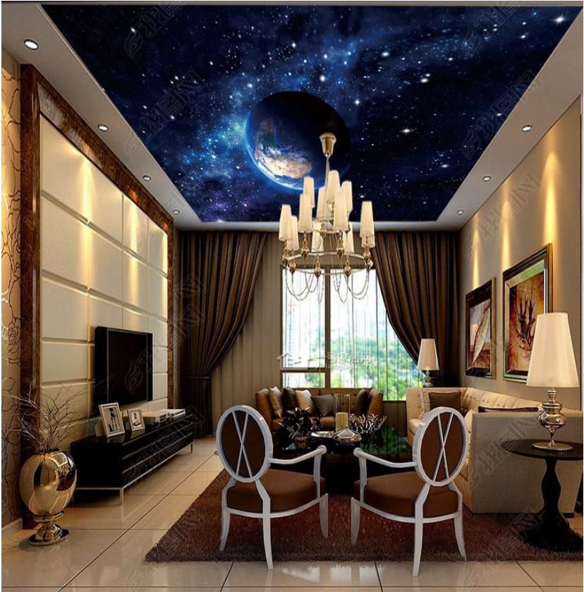 Acheter Personnalisé Grand 3d Papier Peint Photo 3d Plafond Peintures Murales De Papier Peint Hd Grande Image Beau Ciel étoilé Terre Zénith Plafond