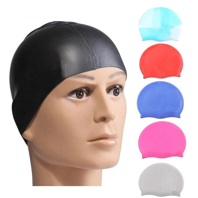 Rainbow Colorful Waterproof Silicone Ear Long Hair Protection Swim Pool Swimming Cap Swimwear