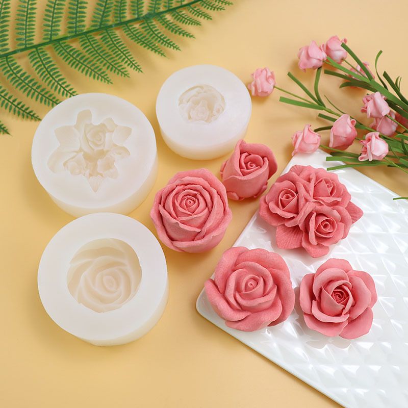 Rose Shape Soap Candle Mold Candy Decoration 3D Rose Flower Fondant Cake Mold LP