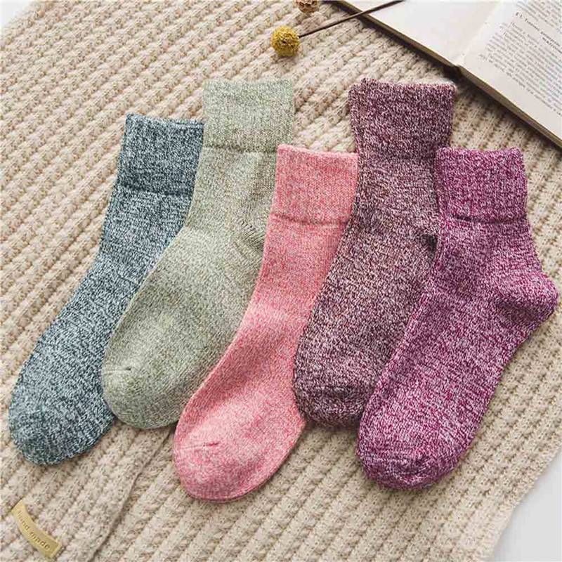 2020 Winter Wool Thick Warm Socks Ladies Solid Color Warm