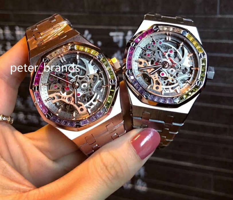 New Diamond Luxury Womens Watches 37mm Royal Oak Rainbow Bezel Stainless Steel Skeleton Case Automatic Lady Big Size Wristwatch Wrist Watches For Sale Buy Watches From Peter Brands 155 45 Dhgate Com