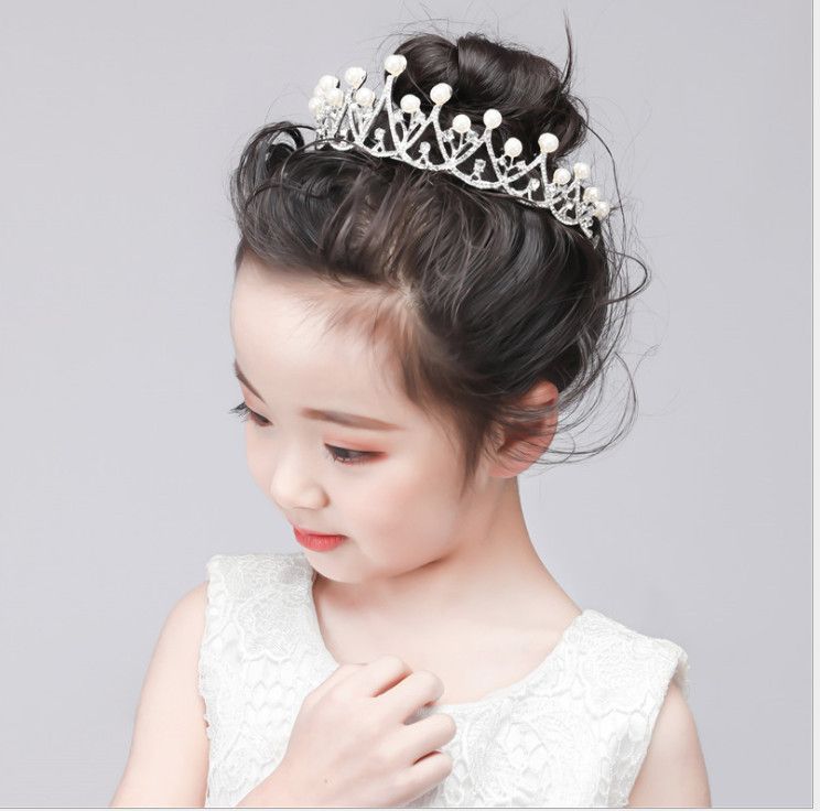 Children pearl hair sticks shining girls pearls rhinestones crown Wedding  jewelry kids princess hair accessories pageant Hair Sticks Y2221