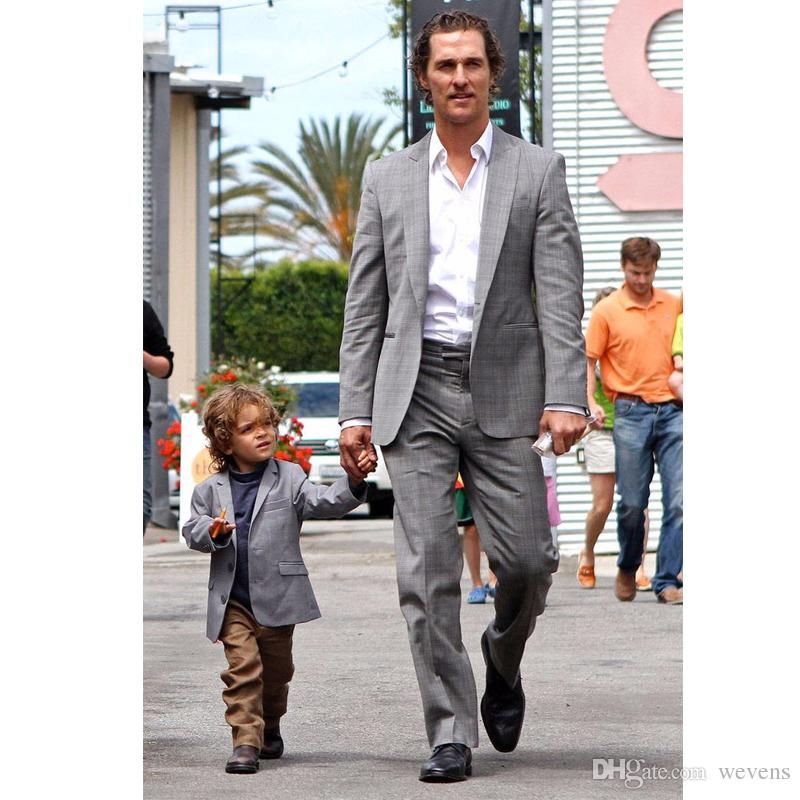 Tailor Made Father And Son Matching Suits Grey Wedding Prom Suits For Men Groom Tuxedos Best Man