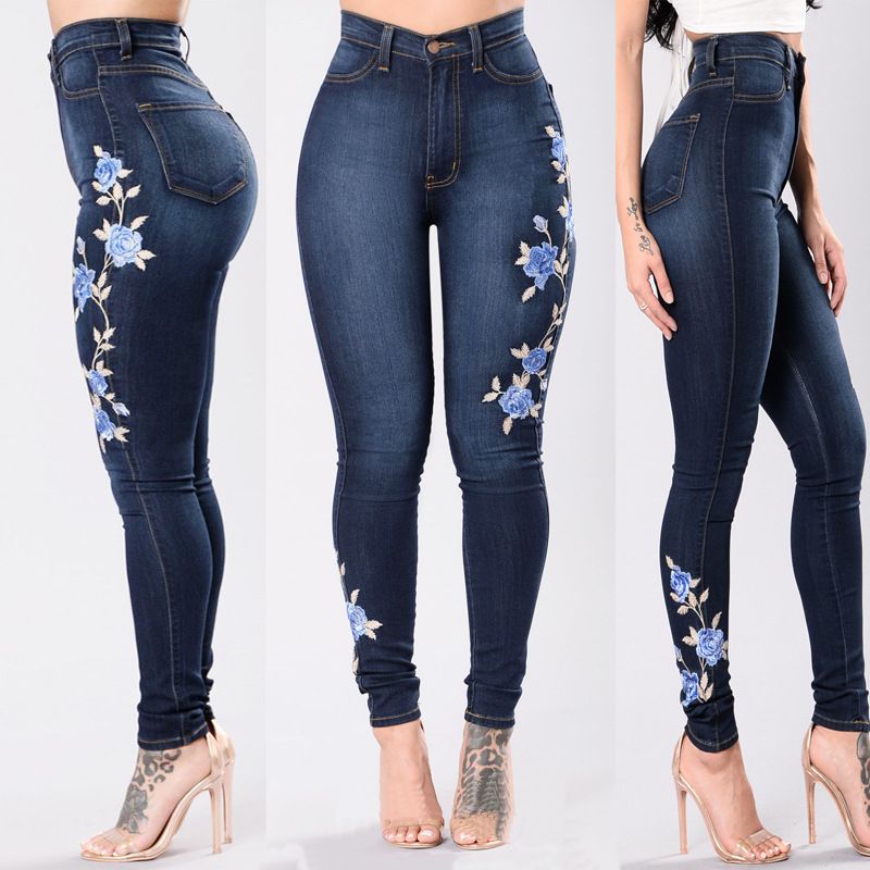 Compra Flor Bordado Jeans Pantalón Pantalón Elástico Mamá Jean Lápiz Denim  Pantalón Mujer Sexy Pantalón Pantalón Femenino Pantalón Al Por Mayor Barato  | Entrega Rápida Y Calidad | Es.Dhgate