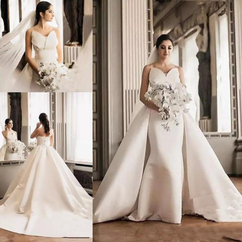 satin wedding dress with detachable train