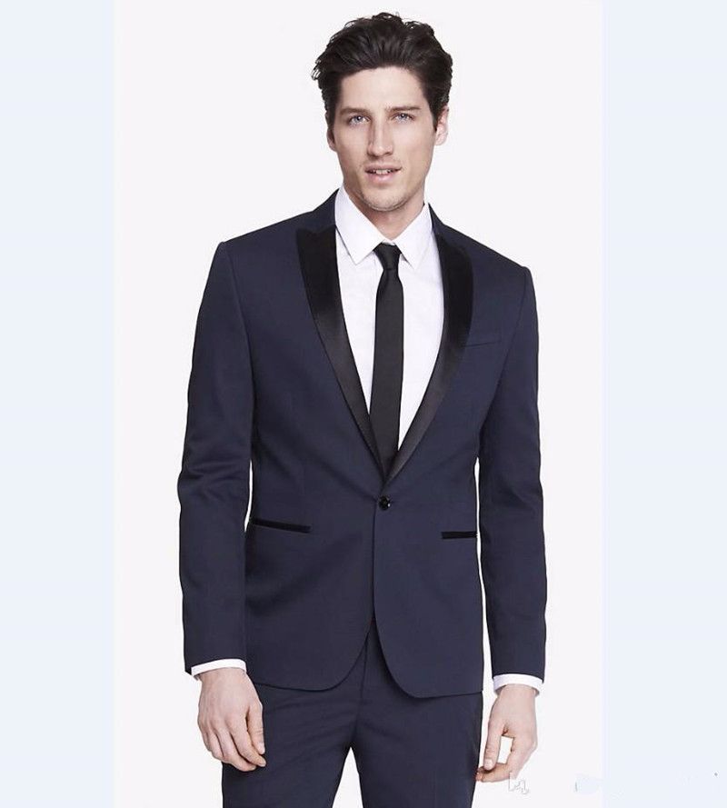새로운 고전적인 디자인 신랑 턱시도 Groomsmen 네이비 블루 피크 옷깃 최고의 남자 정장 결혼식 남자 블레이저 정장 (자켓 + 바지 + 넥타이) 1257