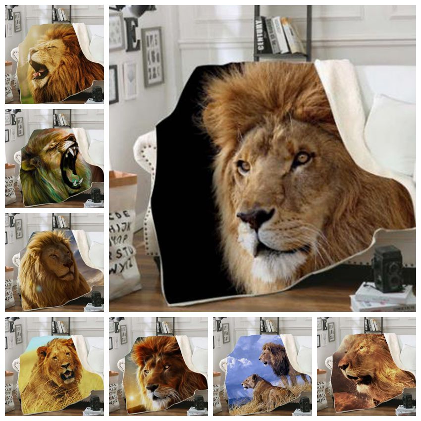 Throw Blankets Lion Printed Sherpa Blankets Animal Square Blanket Kids