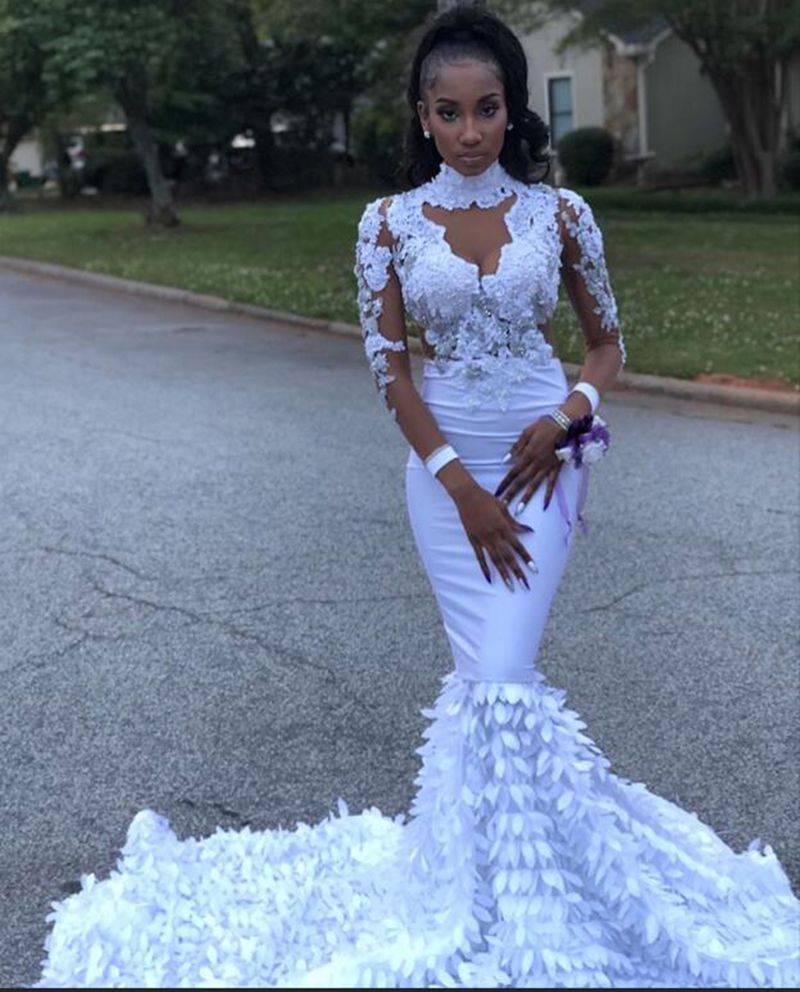 Long White Mermaid Prom Dresses 2019 