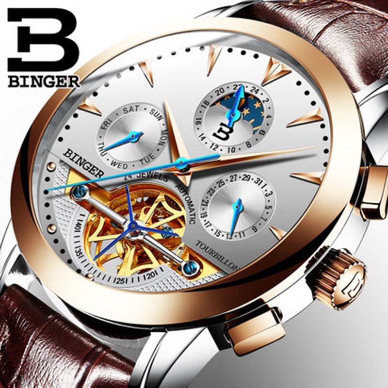 Acquista Orologio Da Uomo Di Marca Di Lusso Binger Svizzera Maschio Vento  Automatico In Acciaio Inox Meccanico Automatico Oro Moda Tourbillon J190706  A 63,84 € Dal Sunnyroom | It.DHgate.Com