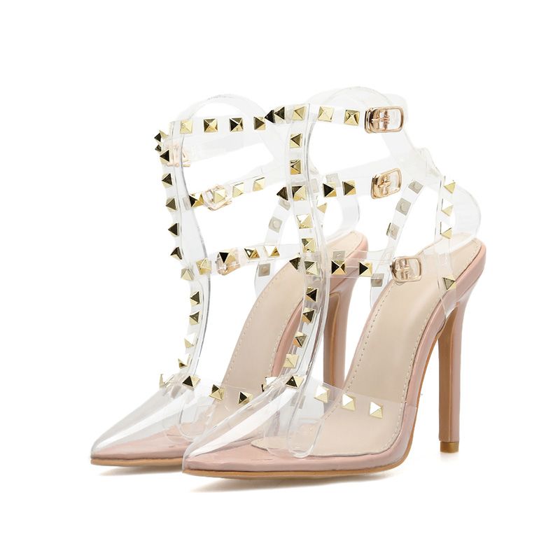 clear studded pumps