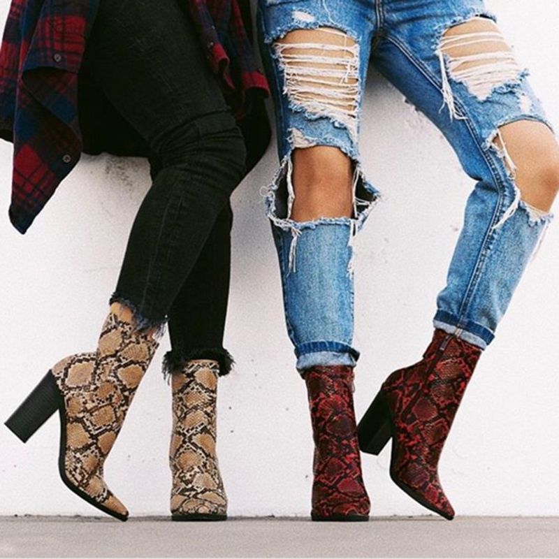 burgundy snake print boots