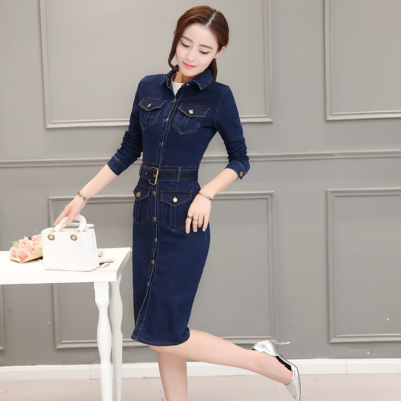 Acquistare Vestito A Maniche Lunghe In Denim Donna Con Cintura Abiti  Invernali Autunnali Donna 2018 Abito Monopetto A Maniche Corte Abito  Elegante In Jeans Economico | Consegna Veloce E Qualità | DHgate Italy